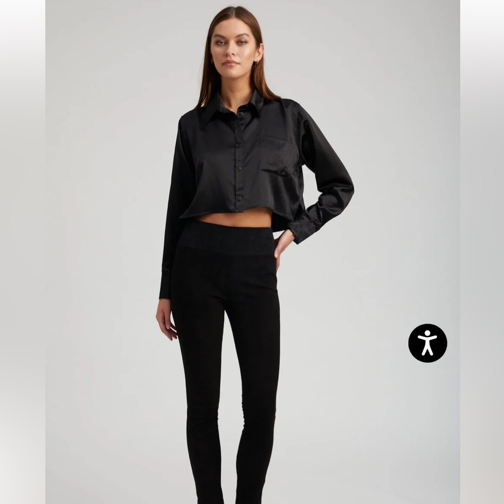 Vince 100% Leather Suede Black skinny leggings Size S / P - Picture 4 of 10